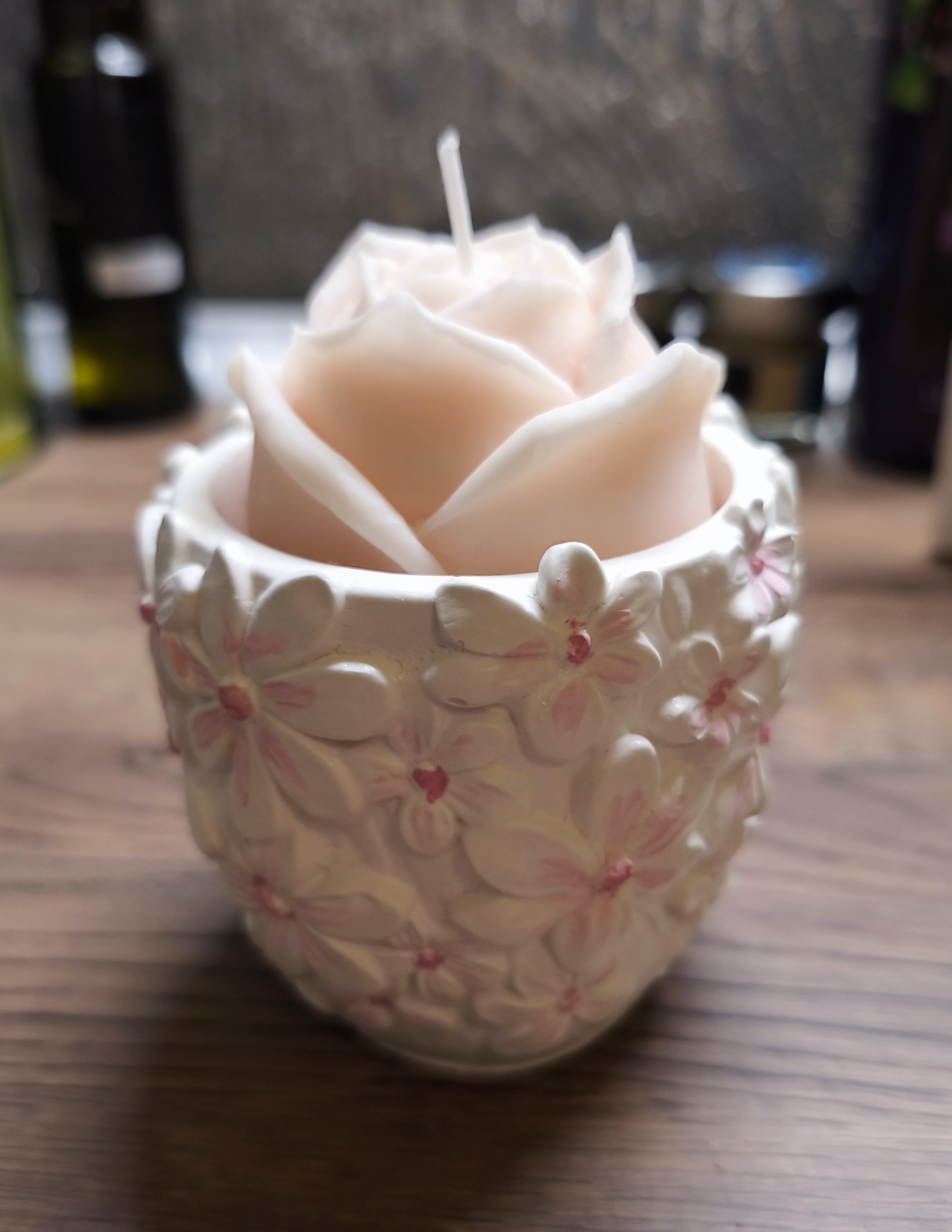 Handmade Rose Soy Candle in Plaster Vessel