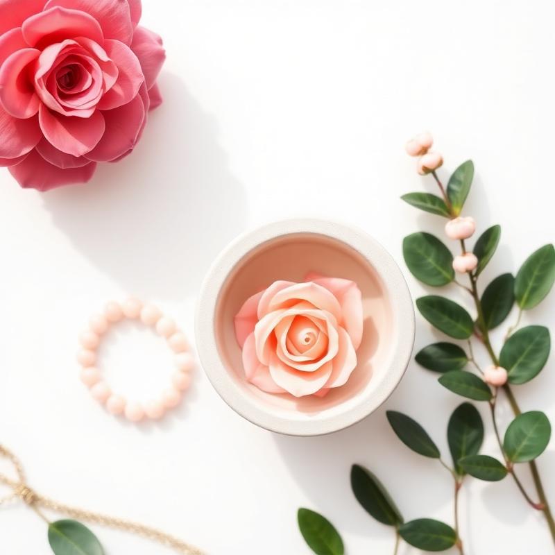 Handmade rose candle in a white concrete bowl